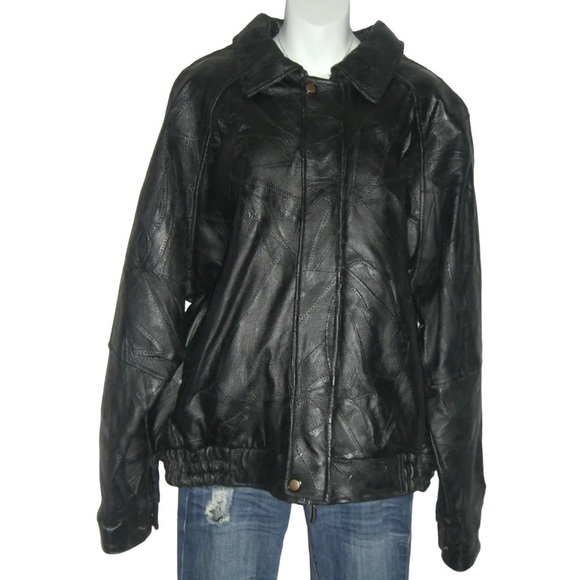 Vintage 90's Leather Jacket Black Gothic Textured Unisex Coat Deadstock VTG XL - Picture 1 of 16